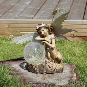 Solar Powered Garden Fairy Figurine Spot Light with Amber LED